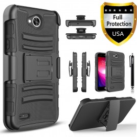 LG X Calibur, LG X Venture Case, Dual Layers [Combo Holster] Case And Built-In Kickstand Bundled with [Premium Screen Protector] Hybird Shockproof And Circlemalls Stylus Pen (Black)